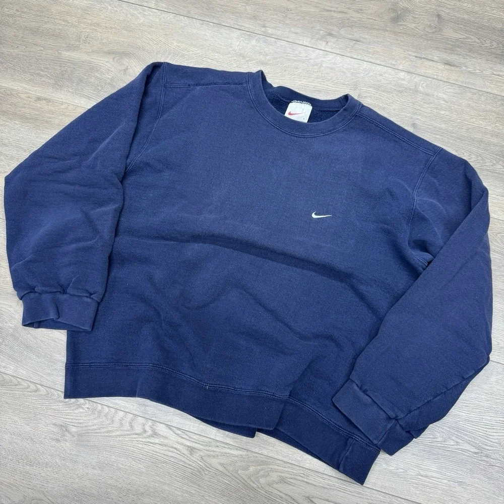 VTG Nike White‎ tag Distressed Crewneck Sweatshirt Blue Sz L USA